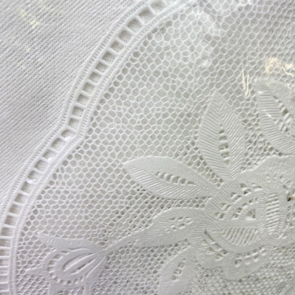 Vintage White Lace Round Tablecloth 36” Floral Vinyl Plastic Cottagecore Party - Picture 7 of 7